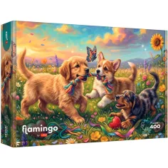 imagen de Flamingo por puzzle Jugando cachorritos rompecabezas de 400 piezas - Trefl 1