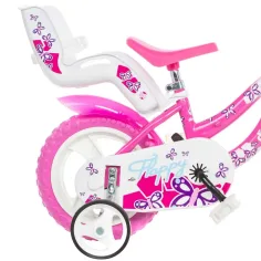 imagen de Flappy 12” bicicleta infantil con cesta y asiento para muñecas en color rosa-blanco - Dino Bikes bicicleta 2