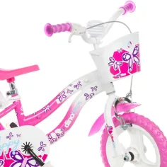 imagen de Flappy 12” bicicleta infantil con cesta y asiento para muñecas en color rosa-blanco - Dino Bikes bicicleta 3