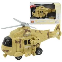Fuerzas Armadas: Helicóptero de combate color arena con camuflaje y efectos de luz y sonido escala 1/20 21cm