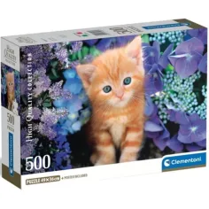 Gato rojo entre flores 500 piezas HQC rompecabezas - Clementoni