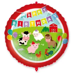 Globo de foil de cumpleaños – con el texto "Feliz Cumpleaños" y diseño de animales de granja de 46 cm