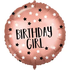 Globo de foil de cumpleaños – con la inscripción "Birthday Girl", estrellado en rosa dorado de 46 cm