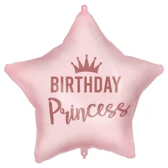 Globo de foil de cumpleaños – con la inscripción "Birthday Princess", en forma de estrella, rosa 46cm