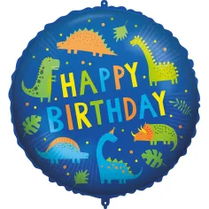 Globo de foil de cumpleaños – con la inscripción "Happy Birthday" y diseño de dinosaurios 46cm