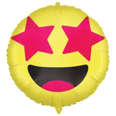 Globo de foil Emoji – Cara sonriente con ojos estrellados 46cm