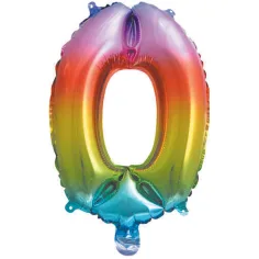 Globo de foil número 0 en color metálico arcoíris – 34 cm