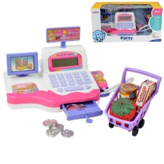 Happy Shopping: Caja registradora blanca y rosa con sonido y accesorios 20x12cm