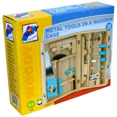 Herramientas de metal en caja de madera de 16 piezas - Woodyland