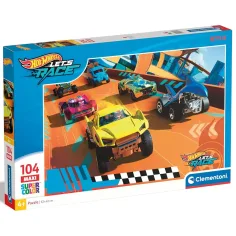 Hot Wheels ¡A la carrera! puzzle maxi supercolor de 104 piezas - Clementoni