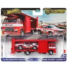 Hot Wheels: Camión de Carga de Segunda Historia Premium y cochecito Plymouth Duster '73 1/64 - Mattel