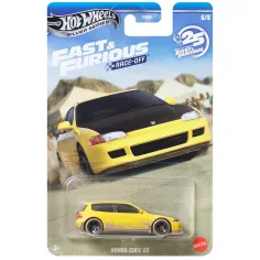 Hot Wheels: Coche pequeño Honda Civic EG amarillo de Rápidos y Furiosos 1/64 - Mattel