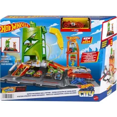 Hot Wheels: Estación de servicio de la ciudad set de pista con 1 cochecito - Mattel