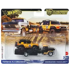 Hot Wheels: Horizon Hauler Camión de transporte premium y cochecito Toyota FJ Cruiser 1/64 - Mattel