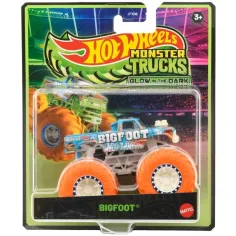 Hot Wheels Monster Trucks Bigfoot que brilla en la oscuridad cochecito 1/64 - Mattel