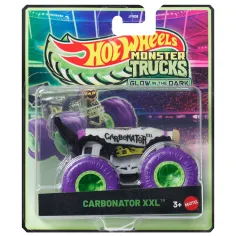 Hot Wheels Monster Trucks: Carbonator XXL cochecito blanco que brilla en la oscuridad 1/64 - Mattel
