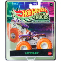 Hot Wheels Monster Trucks: Hotweiler coche a escala que brilla en la oscuridad 1/64 - Mattel
