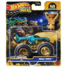 Hot Wheels Monster Trucks: Mega-Wrex coche de campeón con trofeo 1/64 - Mattel