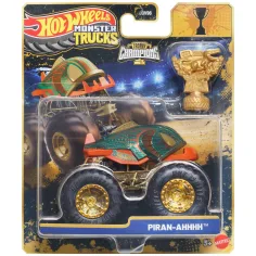 Hot Wheels Monster Trucks: Piran-Ahhh coche de campeonato con trofeo 1/64 – Mattel