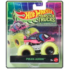 Hot Wheels Monster Trucks: Piran-Ahhhh coche en miniatura que brilla en la oscuridad 1/64 - Mattel