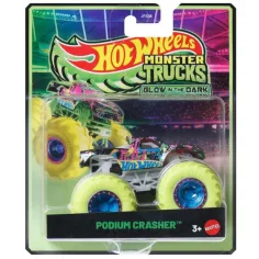 Hot Wheels Monster Trucks: Podium Crasher cochecito que brilla en la oscuridad 1/64 – Mattel