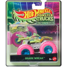 Hot Wheels Monster Trucks: Shark Wreak cochecito que brilla en la oscuridad 1/64 – Mattel