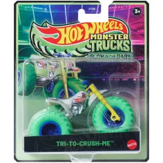 Hot Wheels Monster Trucks: Try-To-Crush-Me cochecito que brilla en la oscuridad 1/64 - Mattel
