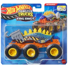 Hot Wheels Monster Trucks: Vehículo remolcador Motosaurus de seis ruedas 1/64 – Mattel