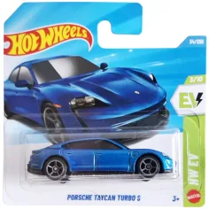 Hot Wheels: Porsche Taycan Turbo S coche pequeño azul 1/64 - Mattel