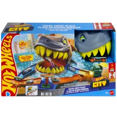 Hot Wheels: Set de pista de ataque de tiburones con cochecito - Mattel