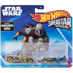 Hot Wheels: Superstar Speeders Star Wars El Mandaloriano y Grogu cochecito paquete 2 1/64 - Mattel