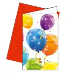 Invitación de cumpleaños con globos brillantes y sobre 6ud