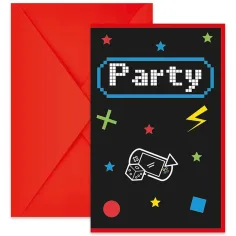 Invitación de fiesta con diseño de gamer con sobre, set de 6 unidades