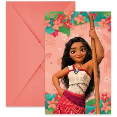 Invitación de fiesta de Disney Princesas Vaiana 2 con sobre 6 unidades