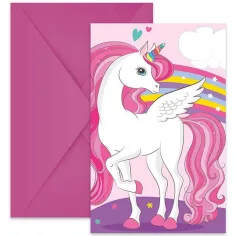 Invitación de fiesta de unicornio arcoíris con sobre, set de 6 unidades