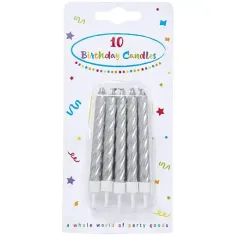 Juego de 10 velas de color plata retorcidas