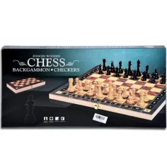Juego de ajedrez 3 en 1 de madera 39,5cm con figuras de plástico