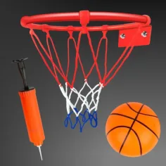 Juego de aro de baloncesto de metal con red de colores, balón y bomba de 22 cm