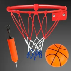 imagen de Juego de aro de baloncesto de metal con red de colores, balón y bomba de 24cm 3