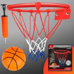 Juego de aro de baloncesto de metal con red de colores, balón y bomba de 24cm