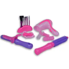 Juego de belleza de 7 piezas en rosa con brochas de maquillaje, secador de pelo y accesorios