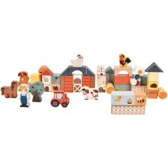 imagen de Juego de bloques de construcción de granja de madera con figuras de animales, set de 50 piezas 1