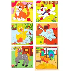 Juego de bloques de madera con animales domésticos