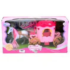 Juego de carruaje rosa con caballo