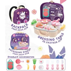Juego de cocina 2 en 1 en maleta con ruedas con accesorios