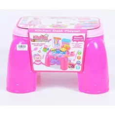 Juego de cocina portátil con asiento rosa