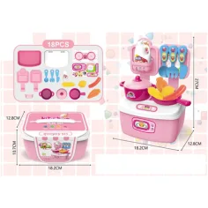 Juego de cocina portátil de 18 piezas rosa