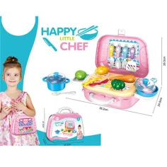 Juego de cocina portátil rosa en maletín 21 piezas