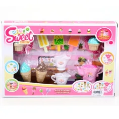 Juego de dulces con helado y juego de té