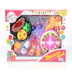 Juego de fiesta de cumpleaños con copa de champán y pastel